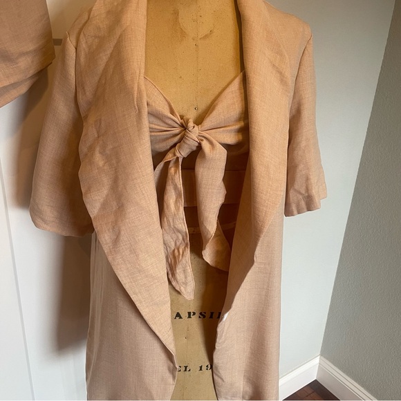 SHEIN- SZ M Tan 3 Piece Shorts Top Jacket Set Linen - Picture 2 of 10